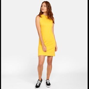 RVCA Lemmon Sundress in Amber, ribbed yellow summer dress